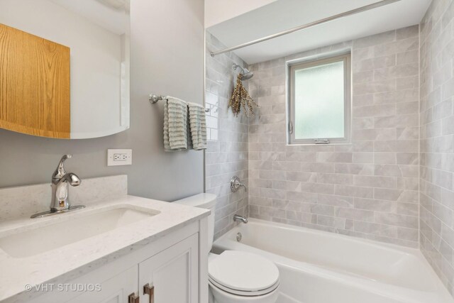 full bathroom with toilet, shower / bath combination, and vanity