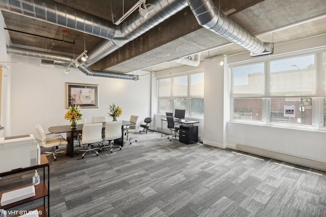 interior space with a baseboard radiator and carpet flooring