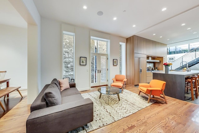 living room featuring a healthy amount of sunlight and light hardwood / wood-style flooring