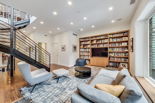 living room with hardwood / wood-style floors