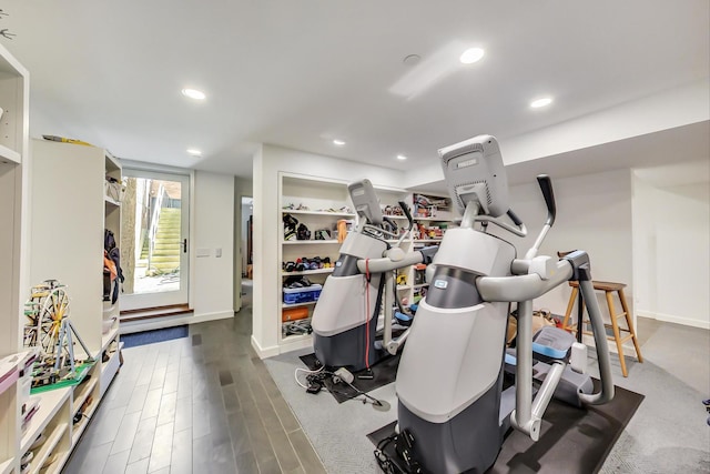 exercise room featuring hardwood / wood-style flooring