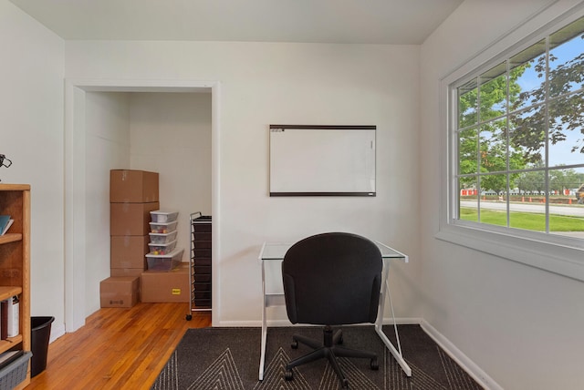 office space featuring plenty of natural light and light hardwood / wood-style floors