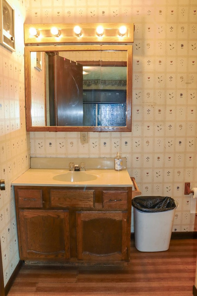 bathroom featuring vanity and wood-type flooring