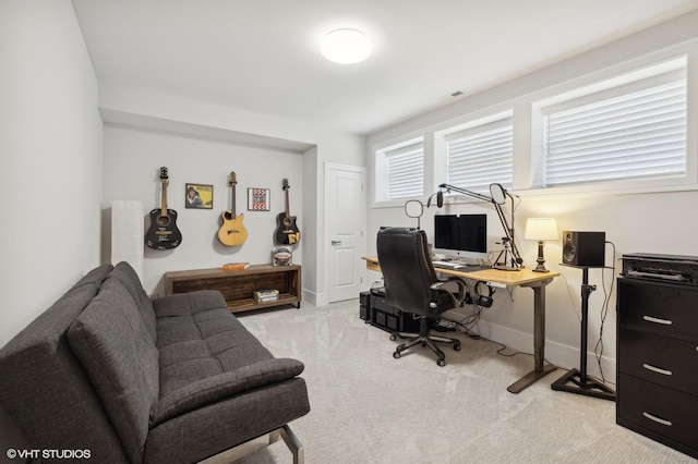 view of carpeted home office