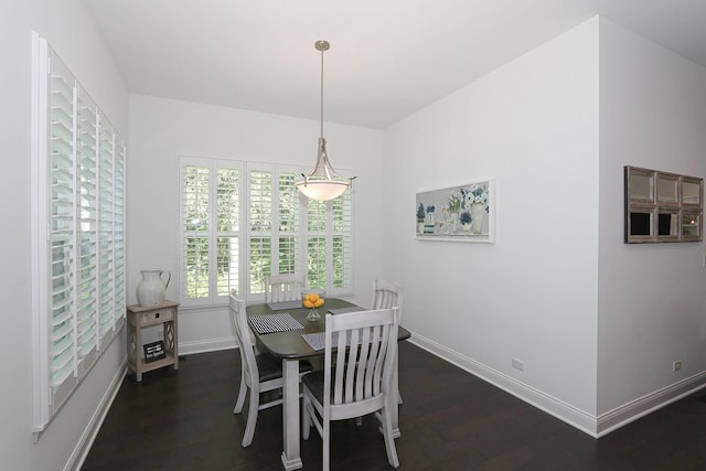 dining area with dark hardwood / wood-style flooring