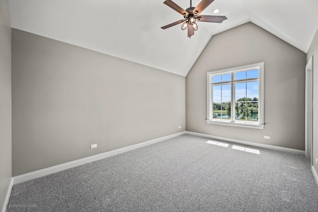 bonus room featuring carpet flooring, ceiling fan, and vaulted ceiling