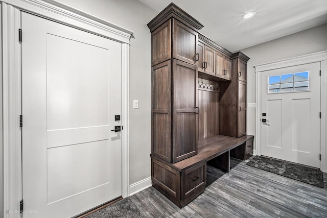 mudroom featuring dark hardwood / wood-style floors