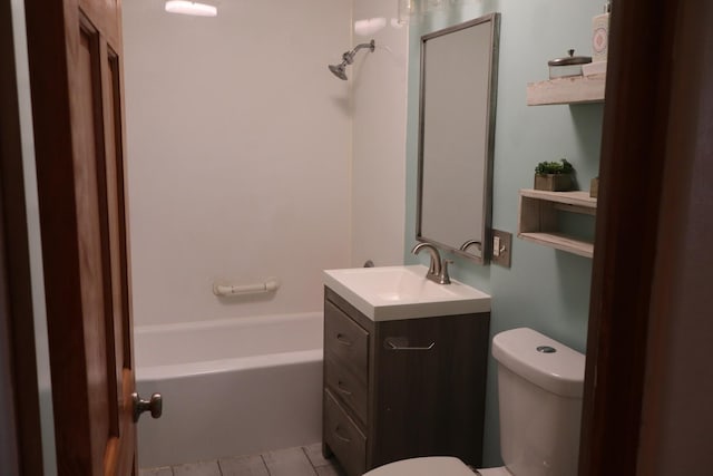 full bathroom with tile patterned flooring, vanity, toilet, and washtub / shower combination