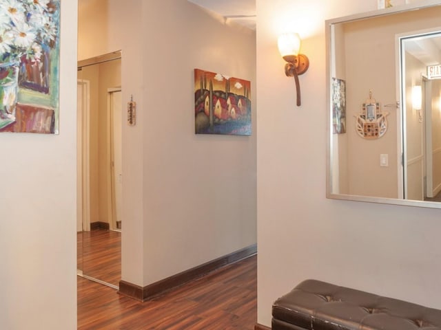 hallway with dark hardwood / wood-style floors