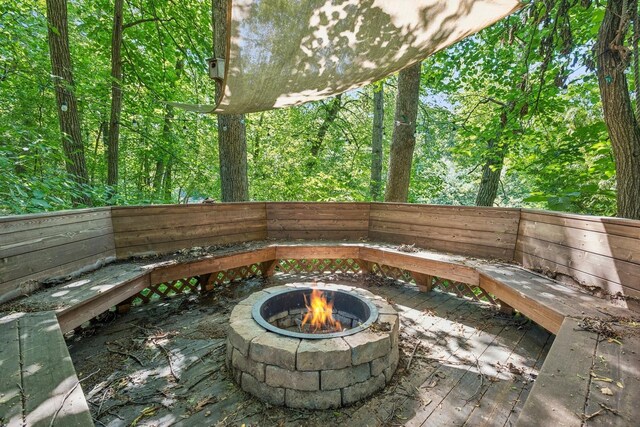 view of patio / terrace featuring a fire pit