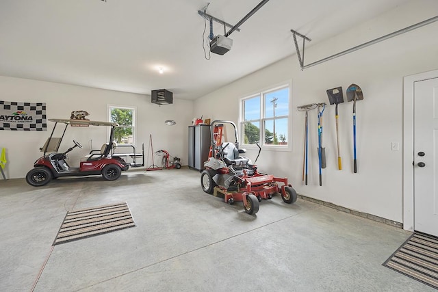 garage with a garage door opener