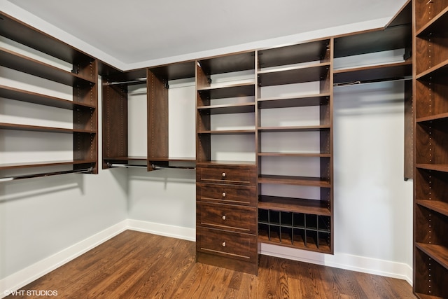 spacious closet with dark hardwood / wood-style floors