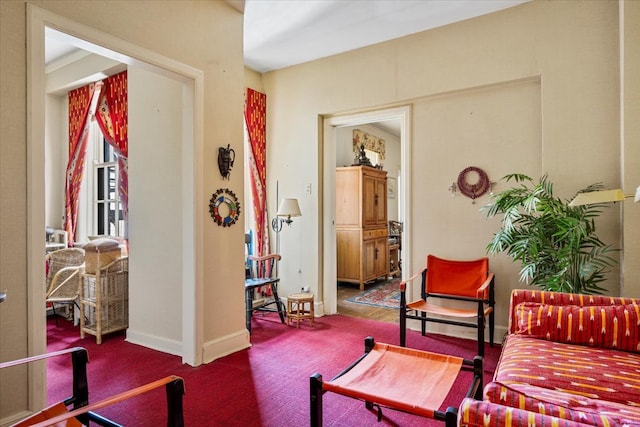 living area with carpet