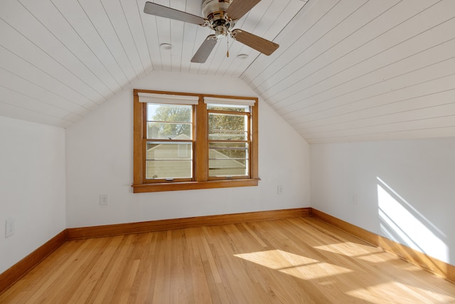 bonus room with vaulted ceiling, light hardwood / wood-style floors, and ceiling fan