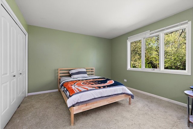 bedroom with a closet and carpet flooring