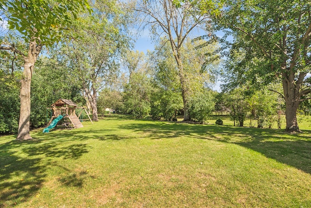 view of yard with a playground