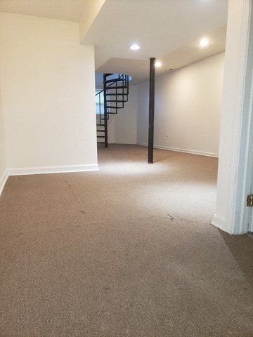 basement with carpet floors