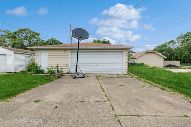 garage with a lawn