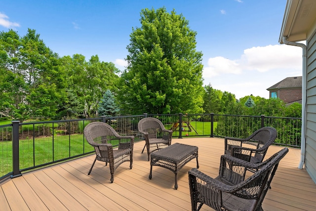 wooden deck with a yard