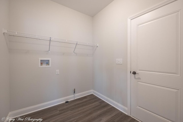 laundry area featuring hookup for a washing machine and dark wood-type flooring