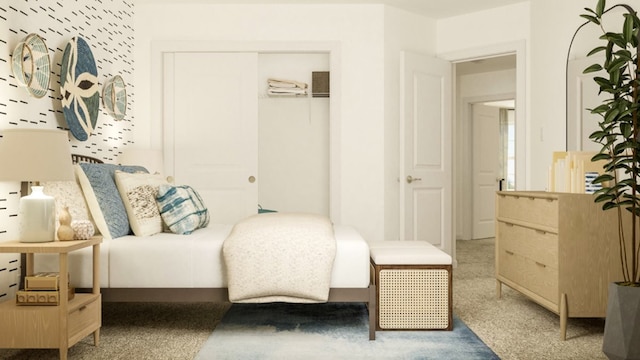 carpeted bedroom featuring a closet