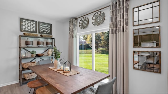 dining room with hardwood / wood-style flooring and a healthy amount of sunlight