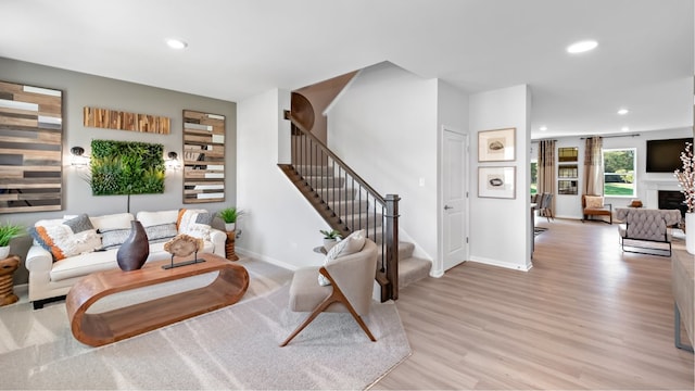 living room with hardwood / wood-style floors