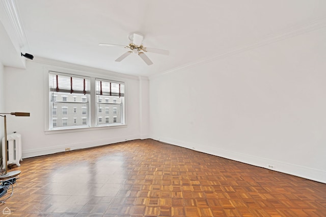 1755 E 55th St Unit 804, Chicago, IL 60615 - unfurnished living room with a ceiling fan, crown molding, radiator, and baseboards