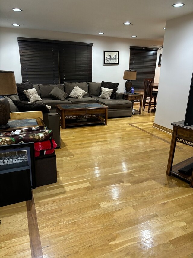 living room with light hardwood / wood-style flooring