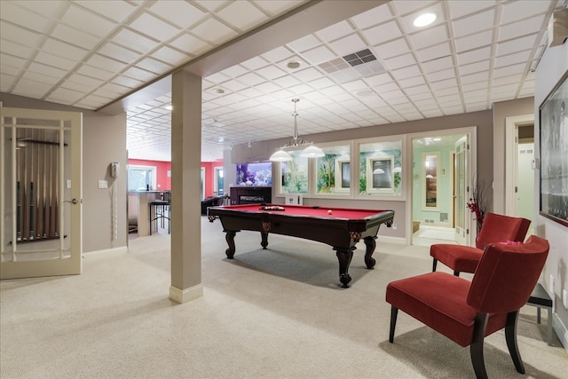 playroom featuring carpet flooring and pool table