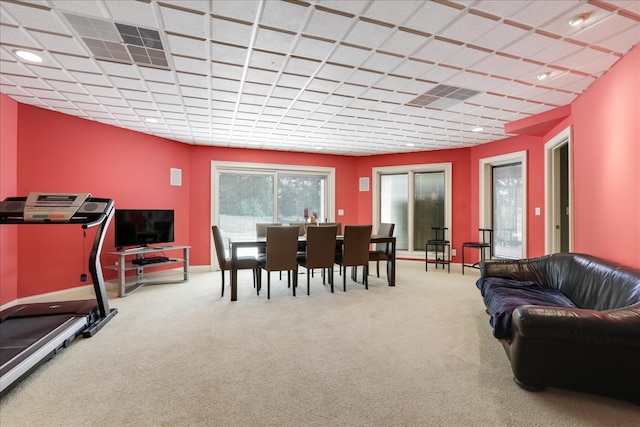 dining space with carpet