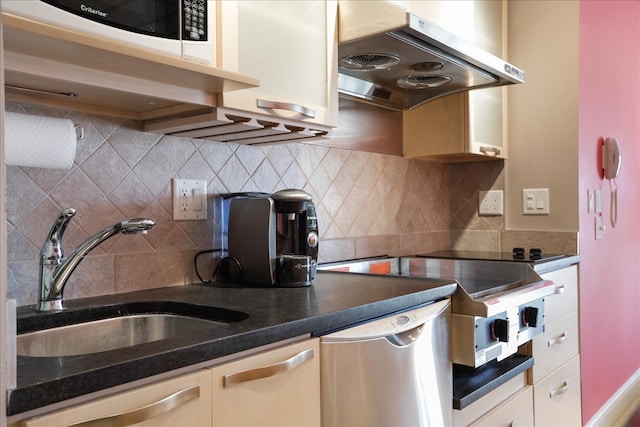 kitchen with stainless steel dishwasher, sink, and tasteful backsplash