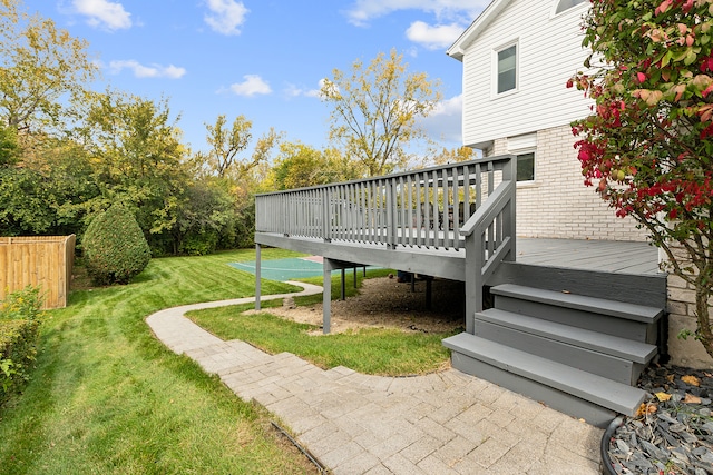 view of yard with a wooden deck