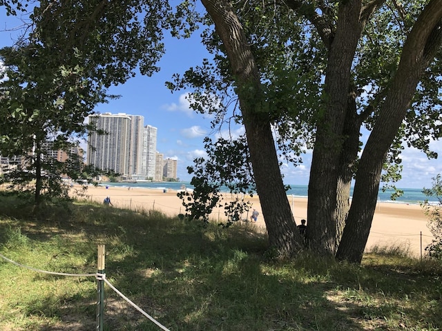 property view of water featuring a beach view