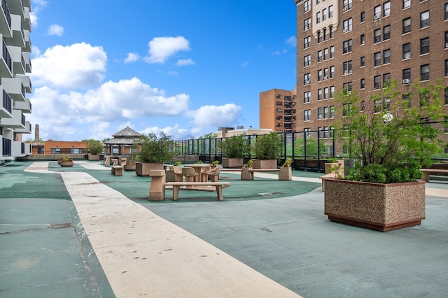 view of community featuring a gazebo and fence