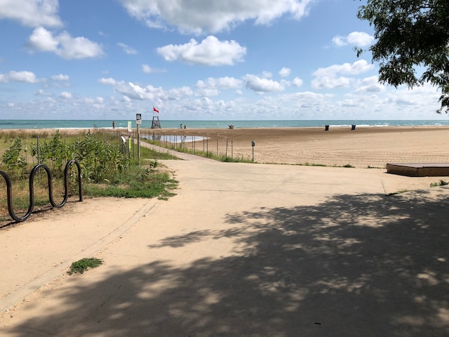 view of water feature with a view of the beach