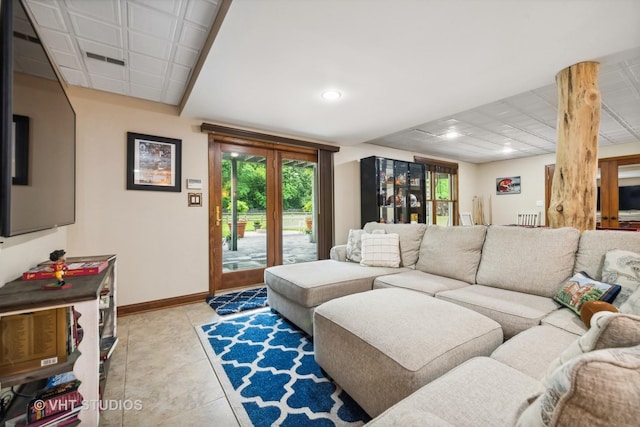 living room featuring light tile patterned flooring