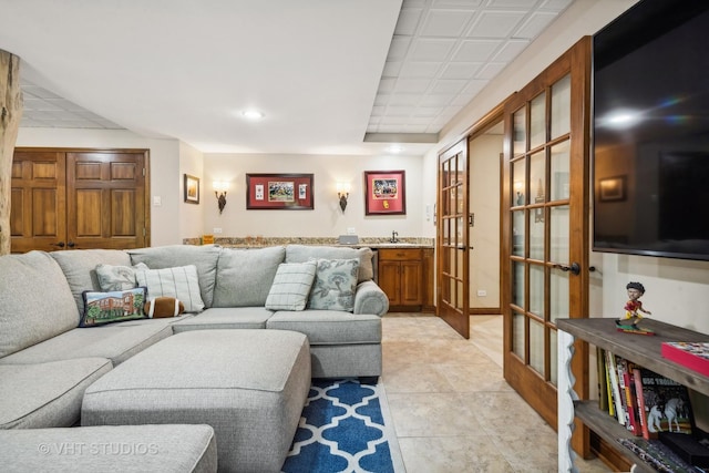 living room with french doors