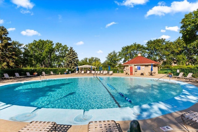 view of pool featuring a patio