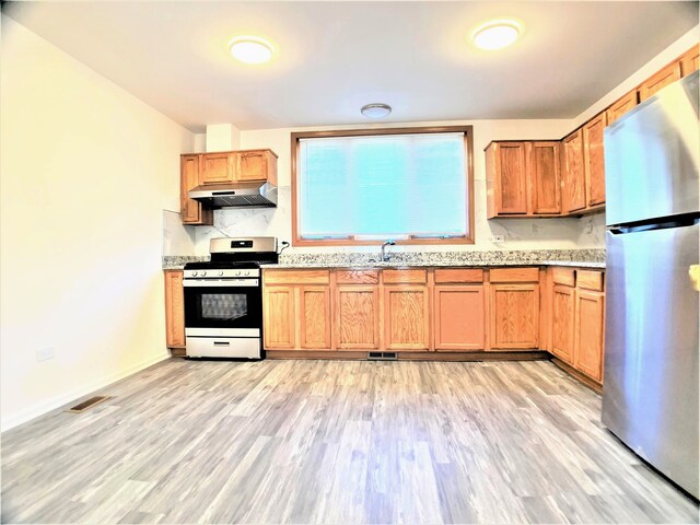 kitchen featuring sink, appliances with stainless steel finishes, and light wood-type flooring