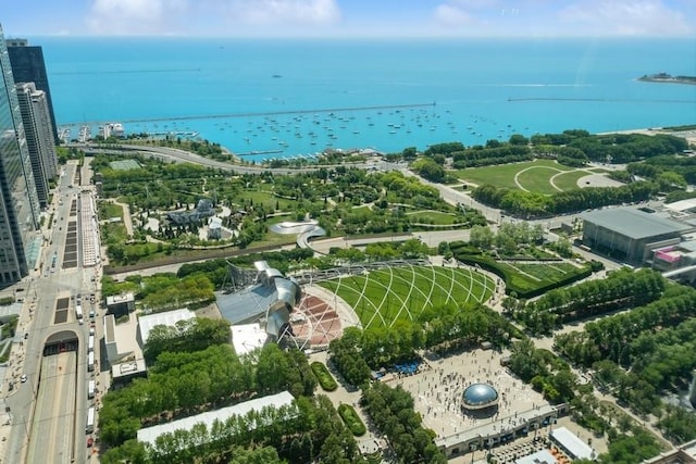 aerial view with a water view