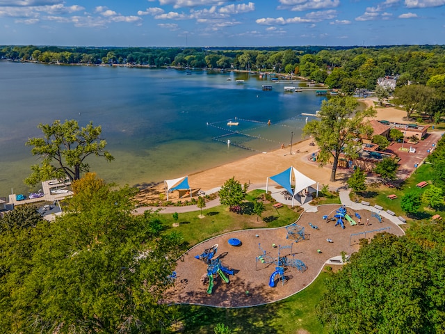 drone / aerial view featuring a water view