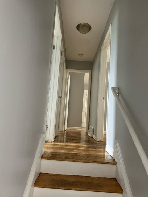 staircase featuring wood-type flooring