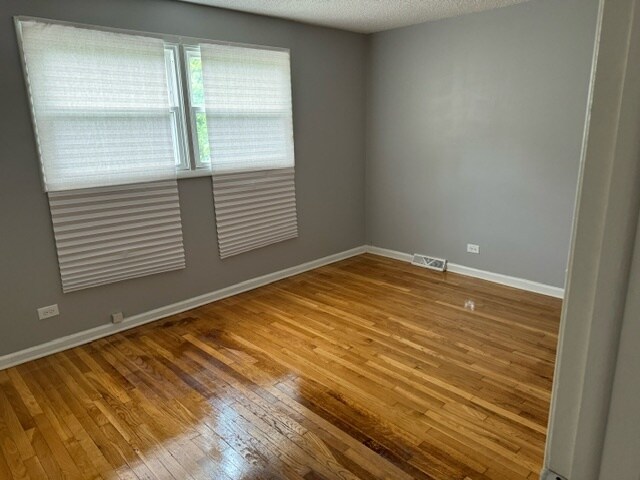 empty room featuring a textured ceiling and wood-type flooring