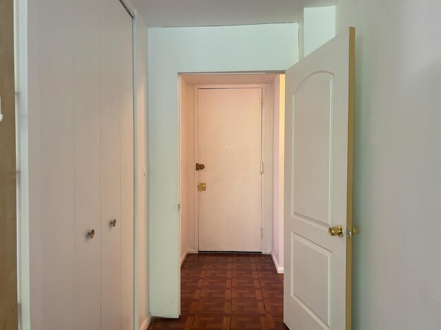 hall featuring dark parquet floors