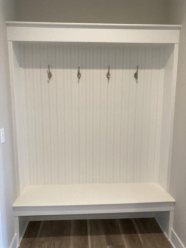 mudroom with dark wood-type flooring