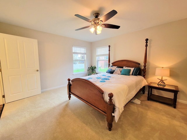 bedroom with carpet floors and ceiling fan