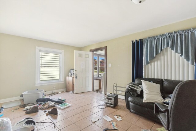 living room with light tile patterned flooring