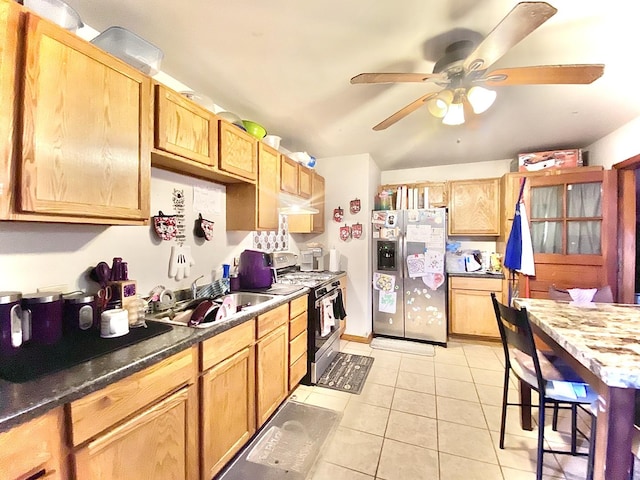 16404 Homan Ave, Markham, IL 60428 - kitchen with ceiling fan, light tile patterned floors, appliances with stainless steel finishes, under cabinet range hood, and a sink