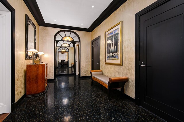 hallway with ornamental molding